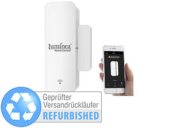 WiFi-Türsensor: Luminea Home Control WLAN-Tür- & Fensteralarm mit App, komp. Versandrückläufer