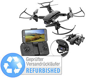 WLAN-Drohne: Simulus Faltbarer WiFi-FPV-Quadrocopter mit HD Kamera, Versandrückläufer