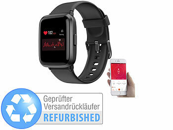 Smartwatch iOS, Bluetooth: newgen medicals Fitness-Armband mit Glas-Touchscreen-Display, Versandrückläufer
