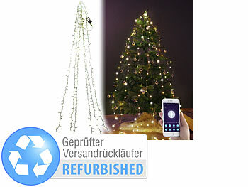 Weihnachtsbaumkette: Lunartec WLAN-Tannenbaum-Überwurf-Lichterkette mit App, Versandrückläufer