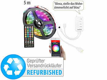 Luminea Home Control WLAN-RGB-LED-Streifen mit Sound-Steuerung, App, 5 m,Versandrückläufer 