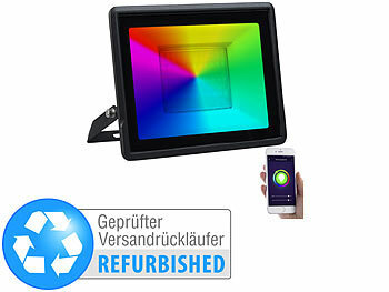 WiFi-LED-Fluter: Luminea Home Control WLAN-Fluter, RGB-CCT-LEDs, App, Sprachsteuerung, Versandrückläufer
