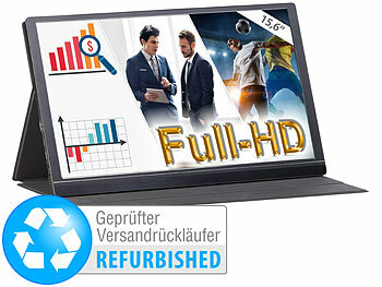 Monitor Ultra Slim: auvisio Mobiler Full-HD-IPS-Monitor, 39,6 cm (15.6"),  Versandrückläufer