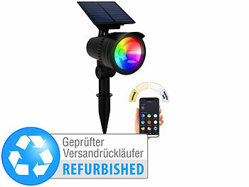 LED-Spotsmit Erdspieß: Lunartec Smarter Solar-LED-Spot mit RGB-CCT, 50 lm, Versandrückläufer