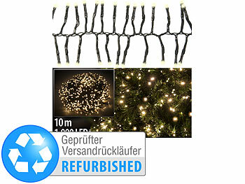 Lichterketten Fenster: Lunartec LED-Büschel-Lichterkette, 1.000 LEDs,10 m, warmweiß, Versandrückläufer