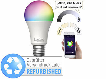 WLAN-LED-Lampe E27 RGBW: Luminea Home Control WLAN-LED-Lampe, E27, RGB-CCT, 14 W, Versandrückläufer