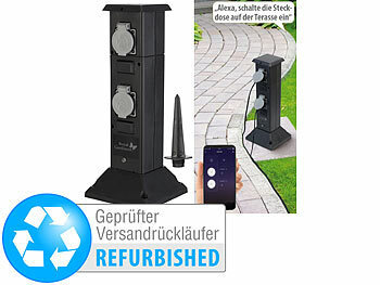 Gartensteckdose Smart: Royal Gardineer 4-fach-WLAN-Outdoor-Steckdosen-Säule, App, Versandrückläufer