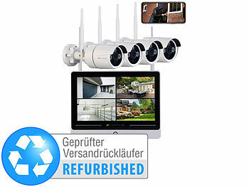 IP Kamera außen Set: VisorTech Funk-Überwachungssystem mit Display, HDD-Rekorder, Versandrückläufer