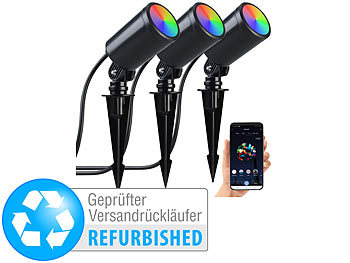 LED-Gartenstrahler-Set: Luminea Home Control 3er-Set WLAN-Gartenstrahler, dimmbar, RGB & CCT, Versandrückläufer