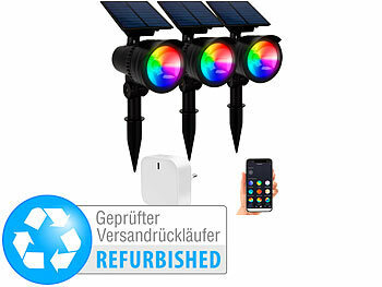 Lunartec 3er-Set RGB-CCT-LED-Spot mit Bluetooth,inkl.Gateway, Versandrückläufer