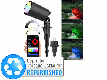LED-Gartenstrahler 230V: Luminea Home Control WLAN-Gartenstrahler, RGB & CCT, 7 W, 520 lm, IP65, Versandrückläufer