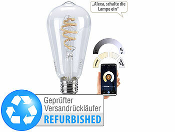 LED-Lampen für Alexa: Luminea Home Control LED-Filament-Lampe E27, CCT, 4,5W (ersetzt 35W), Versandrückläufer 