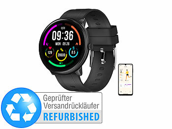 Fitness Uhr Damen: newgen medicals ELESION-kompatible Fitness-Smartwatch, Bluetooth, Versandrückläufer