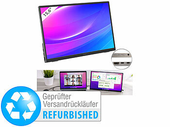 slim Monitor: auvisio Mobiler 15,6"/39,6 cm IPS-Superslim-Monitor, Full HD,Versandrückläufer 
