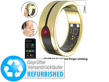 SOS-Ring: newgen medicals Fitnesstracker-Ring, Herzfrequenz, gold, Gr. 57,Versandrückläufer 