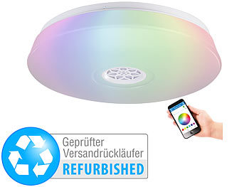 Lampe mit Lautsprecher: Luminea RGBW-LED-Deckenleuchte, Wecker, Lautsprecher, App (Versandrückläufer)