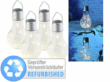 Solarlampen Glühbirne: Lunartec 4er-Set Deko-LED-Glühbirne im Crackle-Glas-Design, Versandrückläufer 