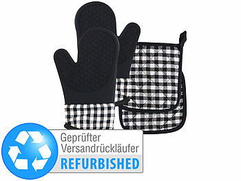 Topflappen Handschuhe: Rosenstein & Söhne 4er-Set Silikon-Ofenhandschuhe und Topflappen, Versandrückläufer