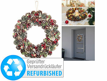 Türkranz mit Beleuchtung: infactory Advents- und Weihnachtskranz mit LED-Beleuchtung, Versandrückläufer