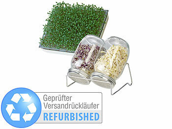 Keim-Gläser: Royal Gardineer 2er-Set Keimgläser mit Doppelständer, Kressesieb, Versandrückläufer