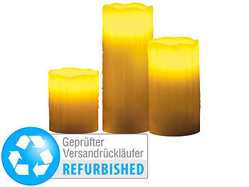 LED-Kerzen aus Wachs: Lunartec LED-Echtwachskerzen mit Funk-Fernbedienung, 3er-Set(Versandrückläufer)