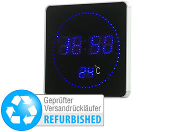LED-Funkuhr Wanduhr: Lunartec Flache LED-Funk-Tisch- & Wanduhr, Temperatur-Anz., Versandrückläufer