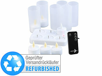 Flacker LED-Teelicht: Lunartec 6er-Set Akku-LED-Teelichter mit Ladestation, Versandrückläufer