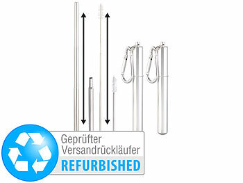 Premium-Trinkhalme: Rosenstein & Söhne 2er-Set Teleskop-Edelstahl-Trinkhalme mit Bürste, Versandrückläufer 