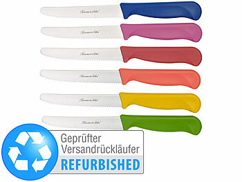 Frühstücks-Messer: Rosenstein & Söhne 6er-Set bunte Frühstücksmesser mit Wellenschliff, Versandrückläufer