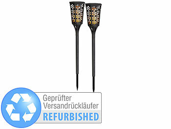 Lunartec 2er-Set LED-Solar-Gartenfackeln mit Flammen-Effekt, Versandrückläufer 