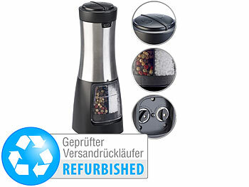Akku-Kombi-Gewürzmühle: Rosenstein & Söhne 2in1-Akku-Salz- & Pfeffermühle, Versandrückläufer