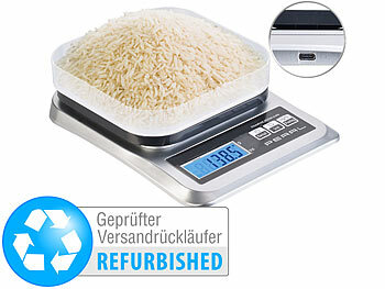 Küchenwaage mit Schale: PEARL Digitale Akku-Küchenwaage bis 5 kg, Versandrückläufer
