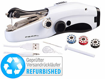 Reisenähmaschine: PEARL Mini-USB-Handnähmaschine, USB- & Batterie-Betrieb, Versandrückläufer 