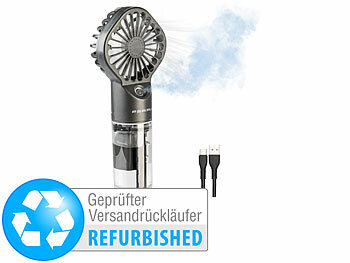 Mini-Ventilator mit Akku: PEARL Akku-Taschenventilator mit Wasser-Vernebler, Versandrückläufer