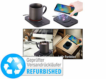 Kaffeetassenwärmer: 2er-Set 2in1-USB-Tassenwärmer m. Qi Kaffeetassenwärmer: 2er-Set 2in1-USB-Tassenwärmer m. Qi
