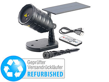 LED Projektor: Lunartec Solar-Laser-Projektor mit Akku, Versandrückläufer