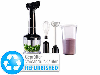 Rosenstein & Söhne Edelstahl-Akku-Stabmixer-Set, abnehmbarer Mixstab, Versandrückläufer 