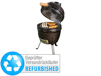 2in1-Grill: Rosenstein & Söhne 2in1-Kamado-Keramik-Kugelgrill & Smoker, Thermometer,Versandrückläufer