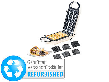 Leckerbissenmaschinen kompakte Elektrische Backen: Rosenstein & Söhne 6in1-Snack-Maker, auswechselbare Formen, Versandrückläufer