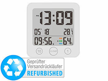 Dusch Uhr: infactory Digital-Badezimmer-Uhr, Thermo-/Hygrometer, LCD, Versandrückläufer