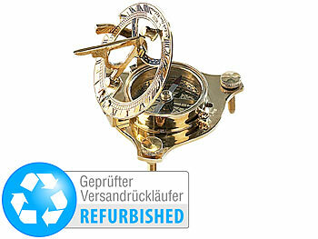 Nostalgie Sonnenuhr: St. Leonhard Messing-Sonnenuhr "Traveller" mit Kompass, Versandrückläufer