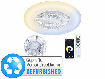 LED-Lampe mit Ventilator: Sichler 2in1-WLAN-Deckenleuchte & Ventilator, App-Steuerung, Versandrückläufer