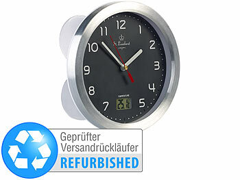 Wanduhr wasserdicht: St. Leonhard Badezimmer-Wanduhr mit LCD-Thermometer, Versandrückläufer