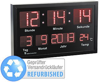 Design Wanduhr: Lunartec LED-Funk-Tisch- und Wanduhr mit Datum & Temperatur (Versandrückläufer)