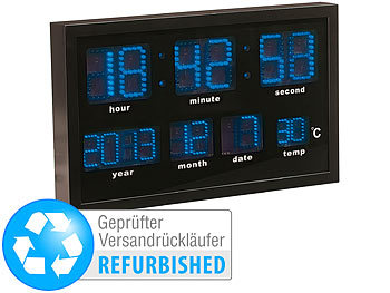 Badezimmer-Wanduhr: Lunartec LED-Funk-Tisch- und Wanduhr mit Datum & Temperatur (Versandrückläufer)