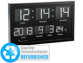 Funk-Wanduhr Digital LED: Lunartec LED-Funk-Tisch- und Wanduhr mit Datum & Temperatur (Versandrückläufer)