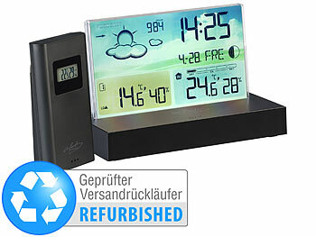 Funkwecker Digital Uhr Wecker Tischuhr Aussenthermometer: infactory Funk-Wetterstation mit rahmenlosem LCD-Display, Versandrückläufer