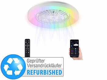 Deckenventilator WiFi: Sichler 2in1-WLAN-Deckenleuchte & Ventilator, RGB-CCT-LEDs, Versandrückläufer