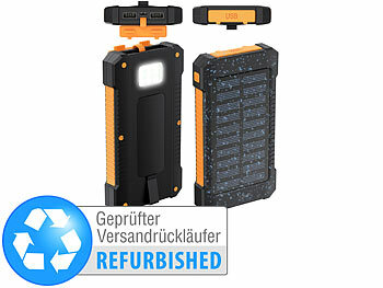 Solar-Powerbank Outdoor: revolt Solar-Powerbank, 8.000 mAh, 2x USB 2A, Typ-C-Input, Versandrückläufer