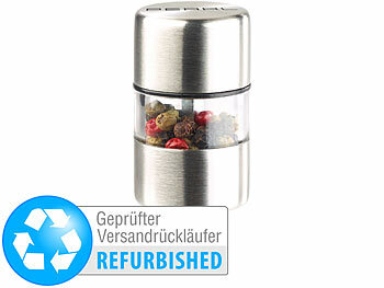 Salzstreuer Mühle: PEARL Mini-Salz-/Pfeffermühle, Edelstahl, Keramikmahlwerk,Versandrückläufer 
